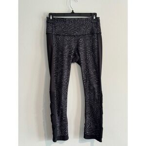 Lululemon High Times Pant Mesh Lattice Women 4 Black Grey Woven Detail Yoga Gym